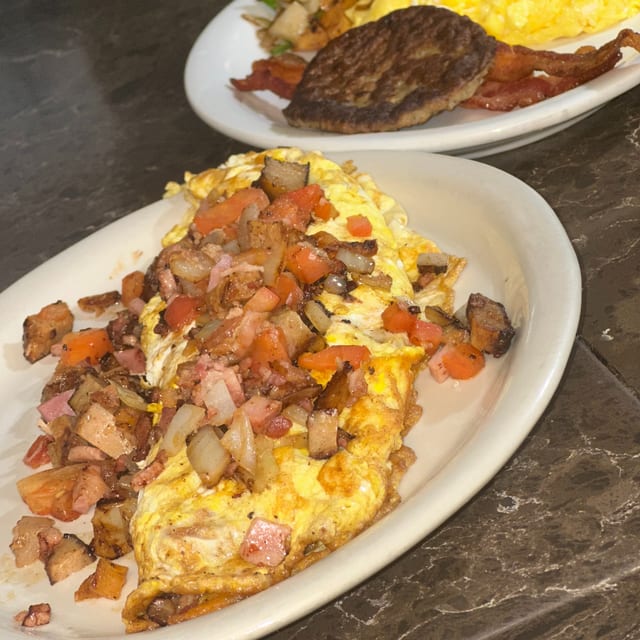 Colorado Omelette with a Waffle.