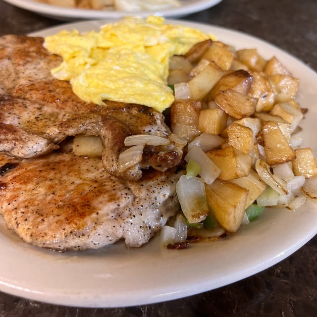 Pork Chops with Eggs.