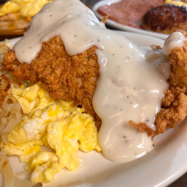 Chicken Fried Chicken with Eggs.