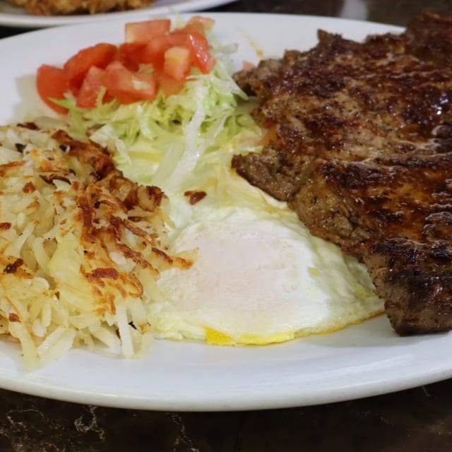Rib Eye Steak with Eggs.